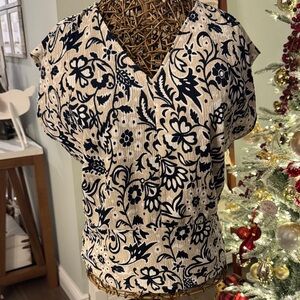 Ann Taylor Factory Black and Cream Floral Blouse